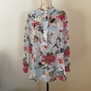 Anne Klein Sheer Powder Blue Print Blouse